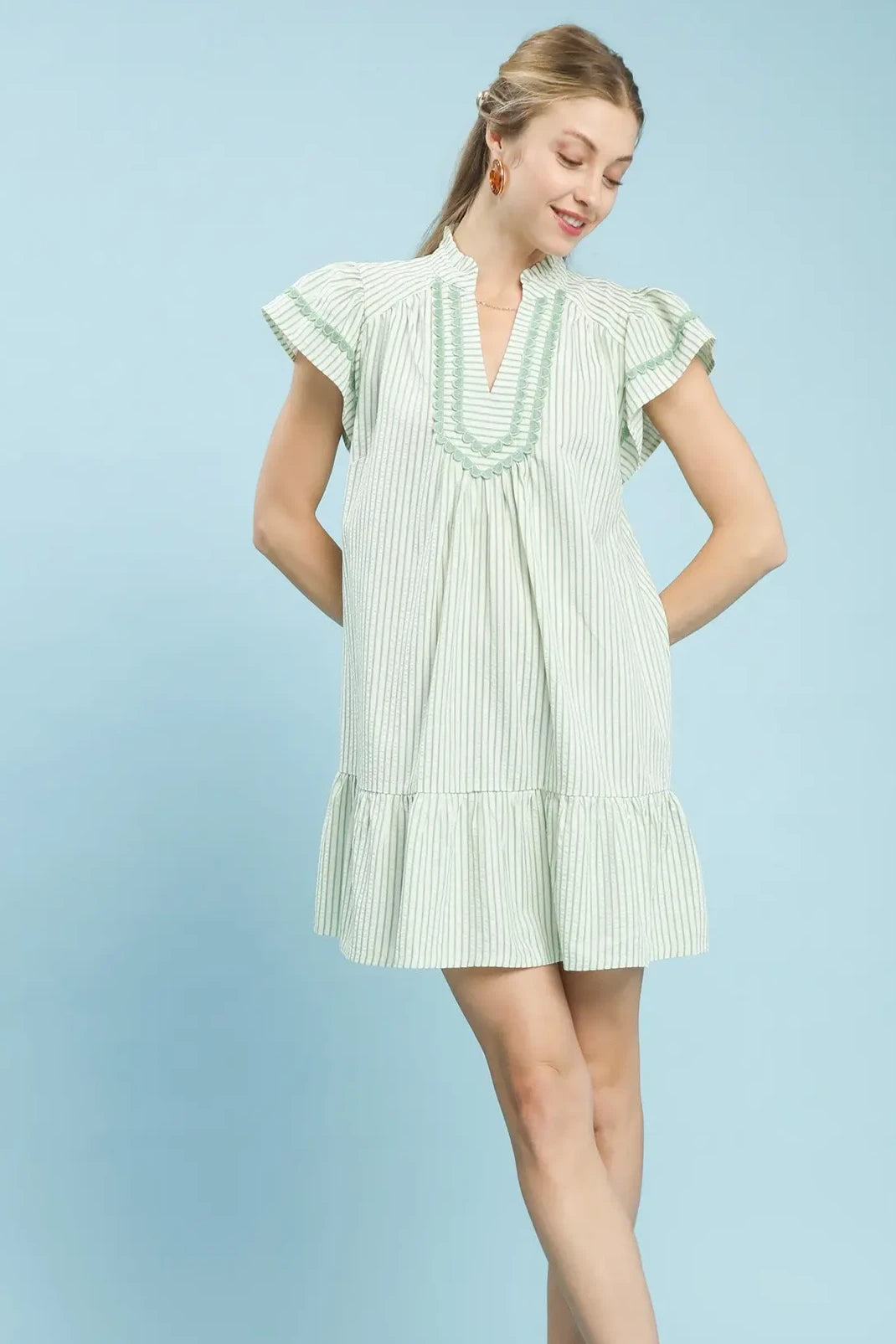 Striped Ruffle Hem Tunic Dress | Sage