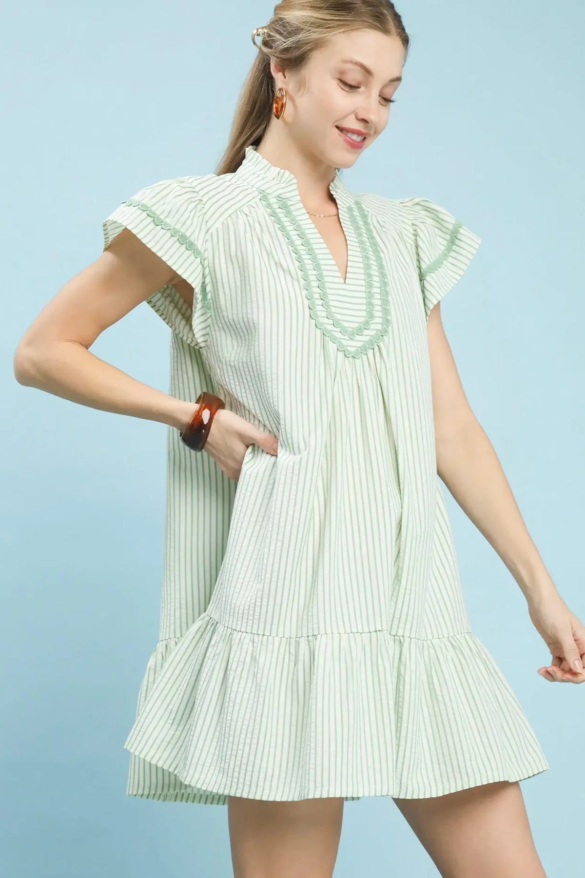 Striped Ruffle Hem Tunic Dress | Sage