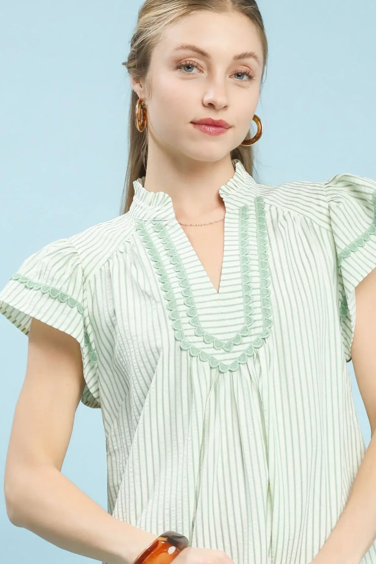 Striped Ruffle Hem Tunic Dress | Sage