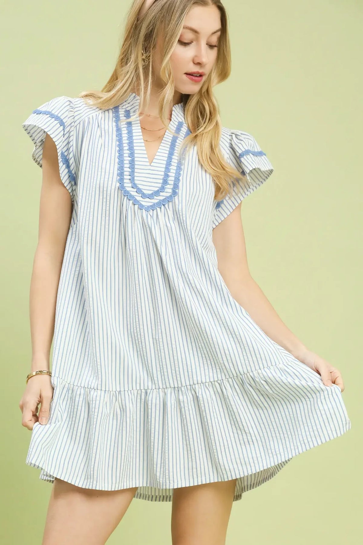 Striped Ruffle Hem Tunic Dress | Sky