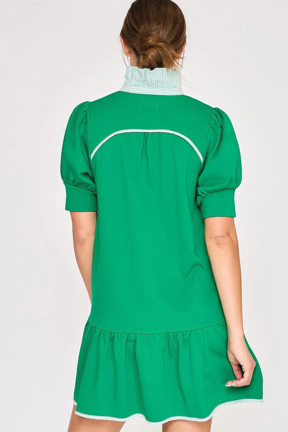 Puff Sleeve Tiered High Neck Mini Dress | Kelly Green