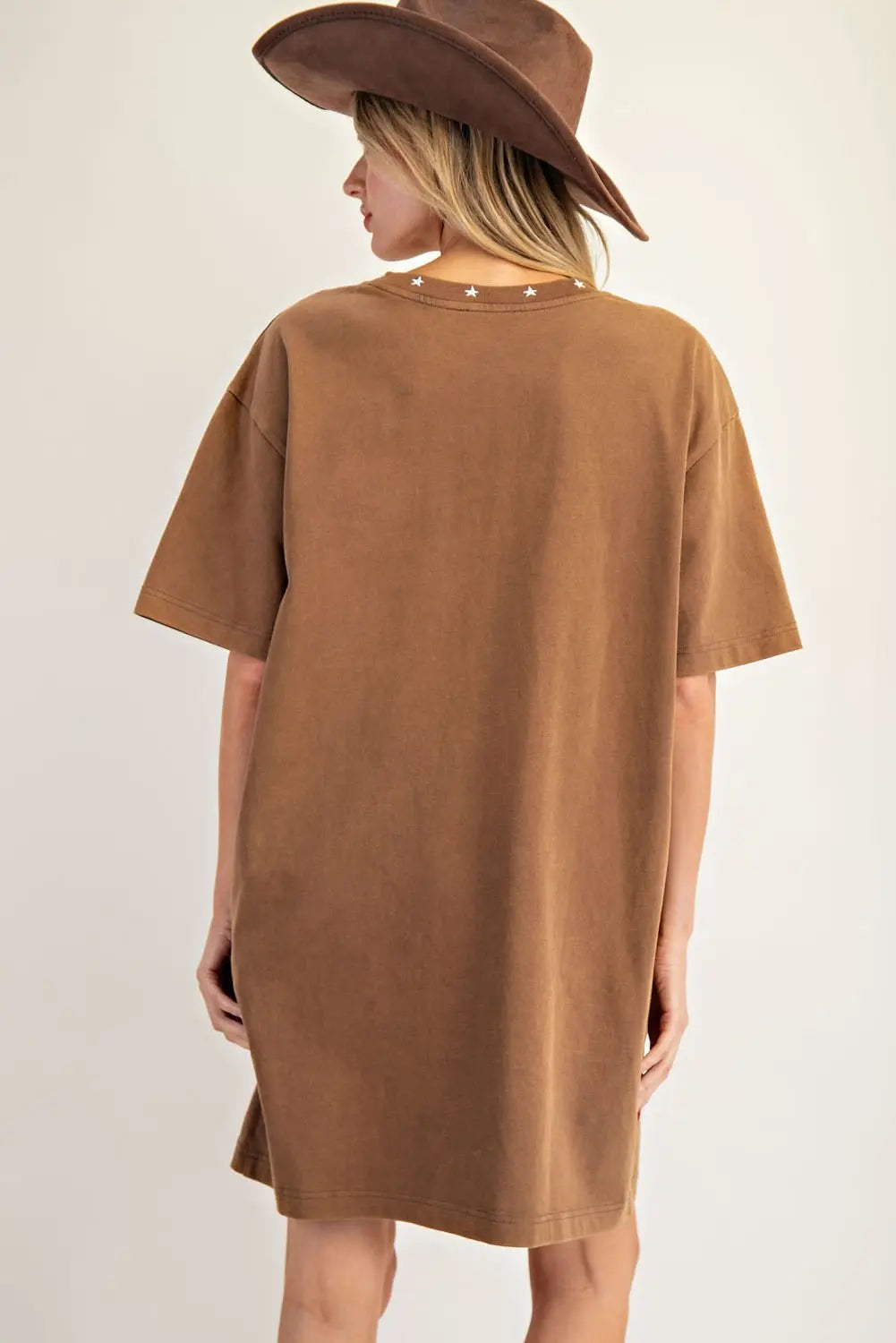 Snow Washed Western T-Shirt Dress | Brown