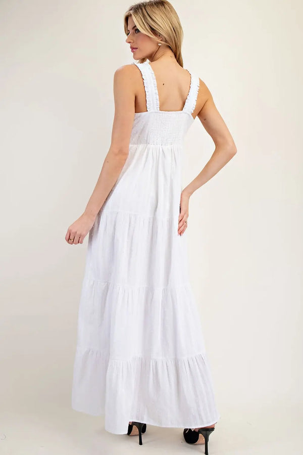 Textured Square Neck Maxi Dress | Off White