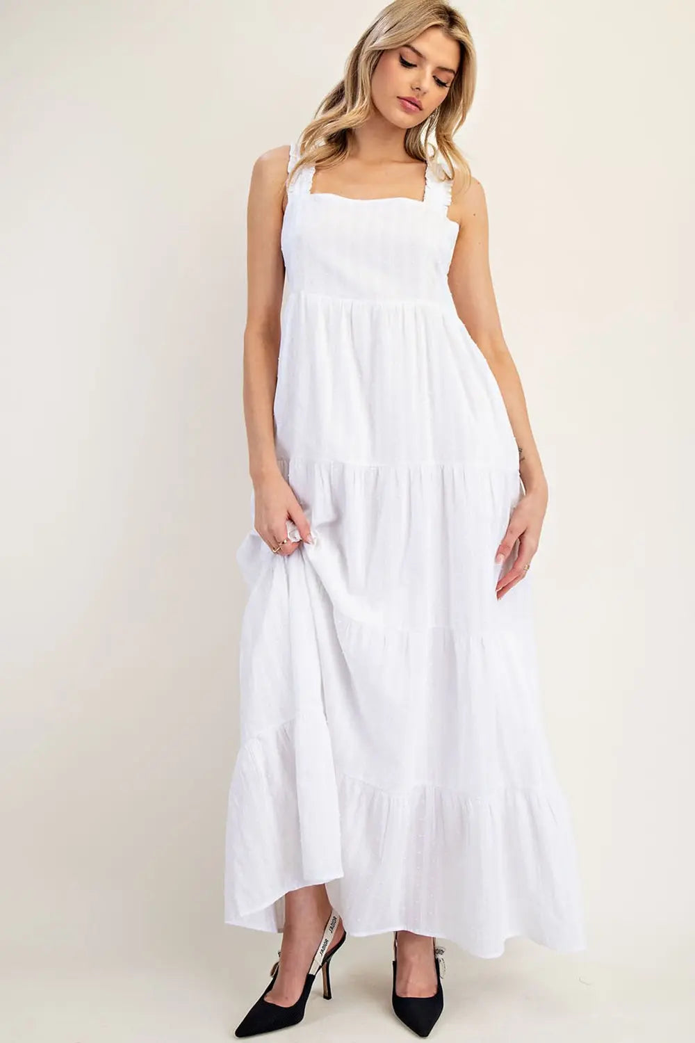Textured Square Neck Maxi Dress | Off White