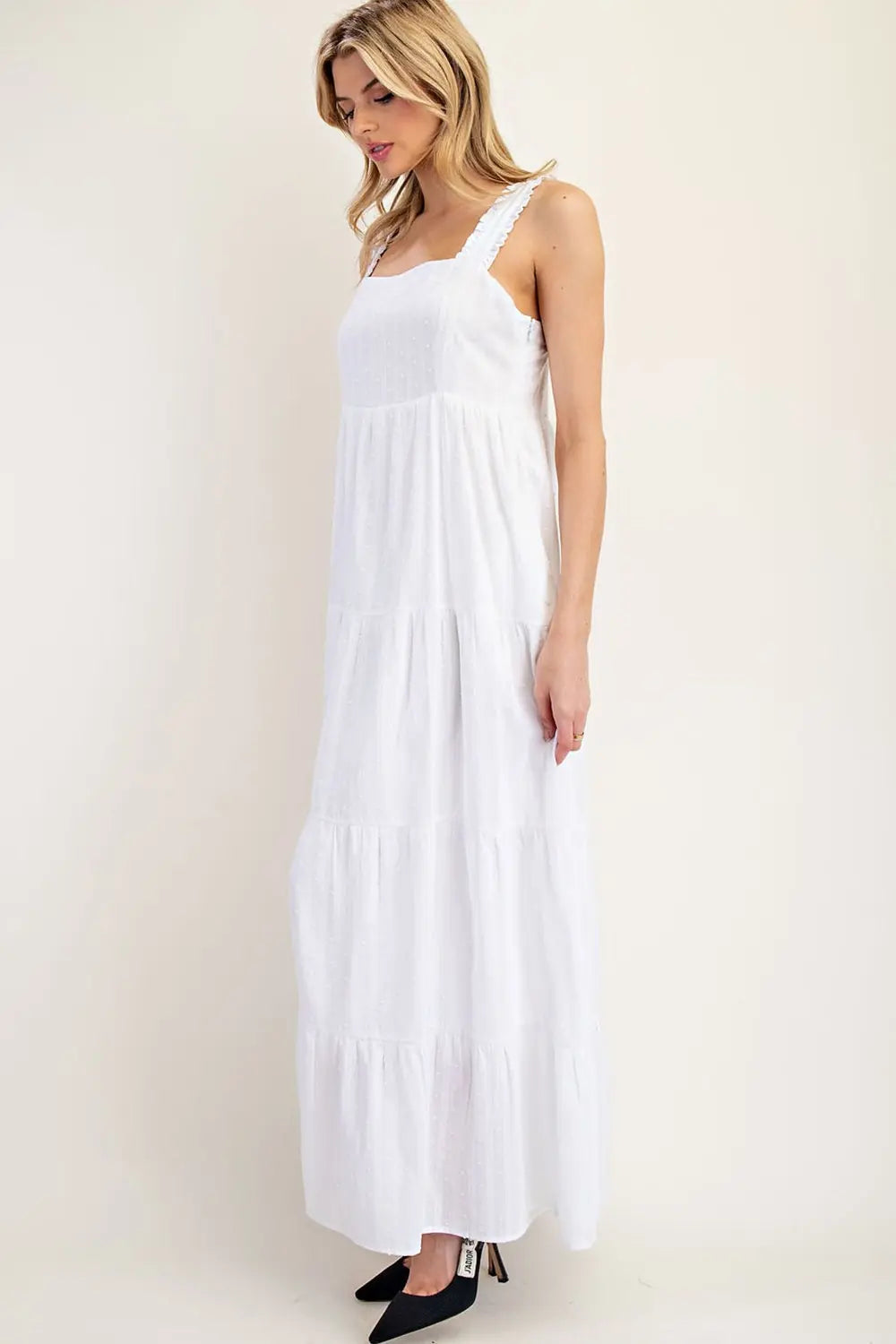 Textured Square Neck Maxi Dress | Off White