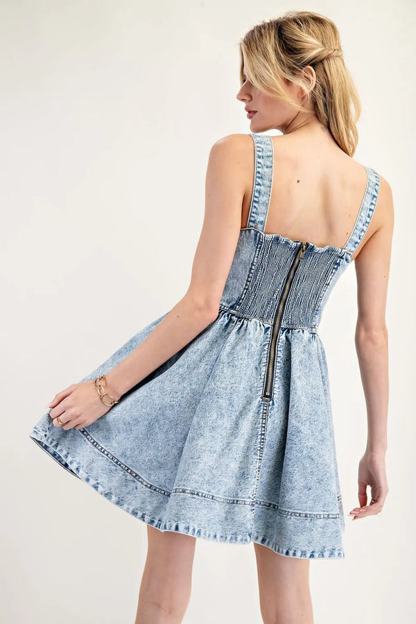 Vintage Denim Sleeveless Mini Dress | Light Wash