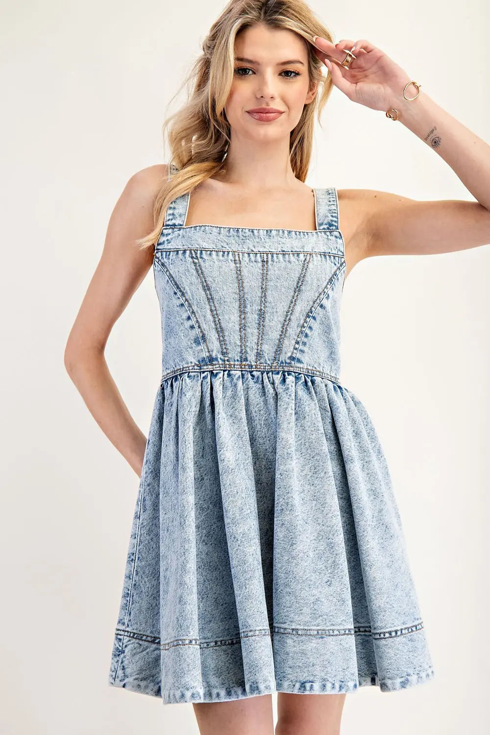 Vintage Denim Sleeveless Mini Dress | Light Wash