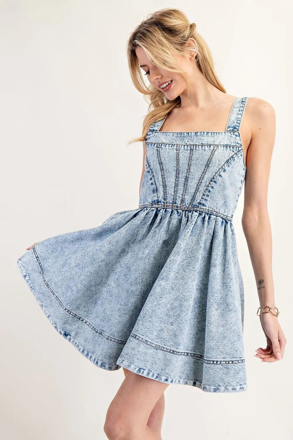 Vintage Denim Sleeveless Mini Dress | Light Wash