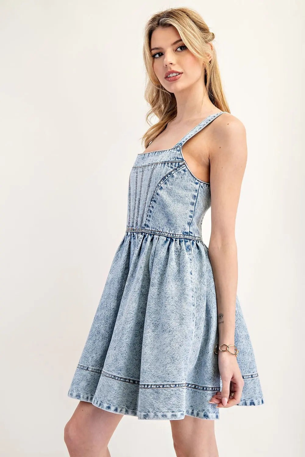 Vintage Denim Sleeveless Mini Dress | Light Wash