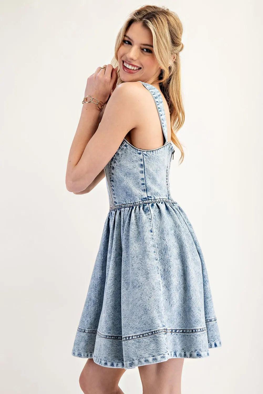 Vintage Denim Sleeveless Mini Dress | Light Wash