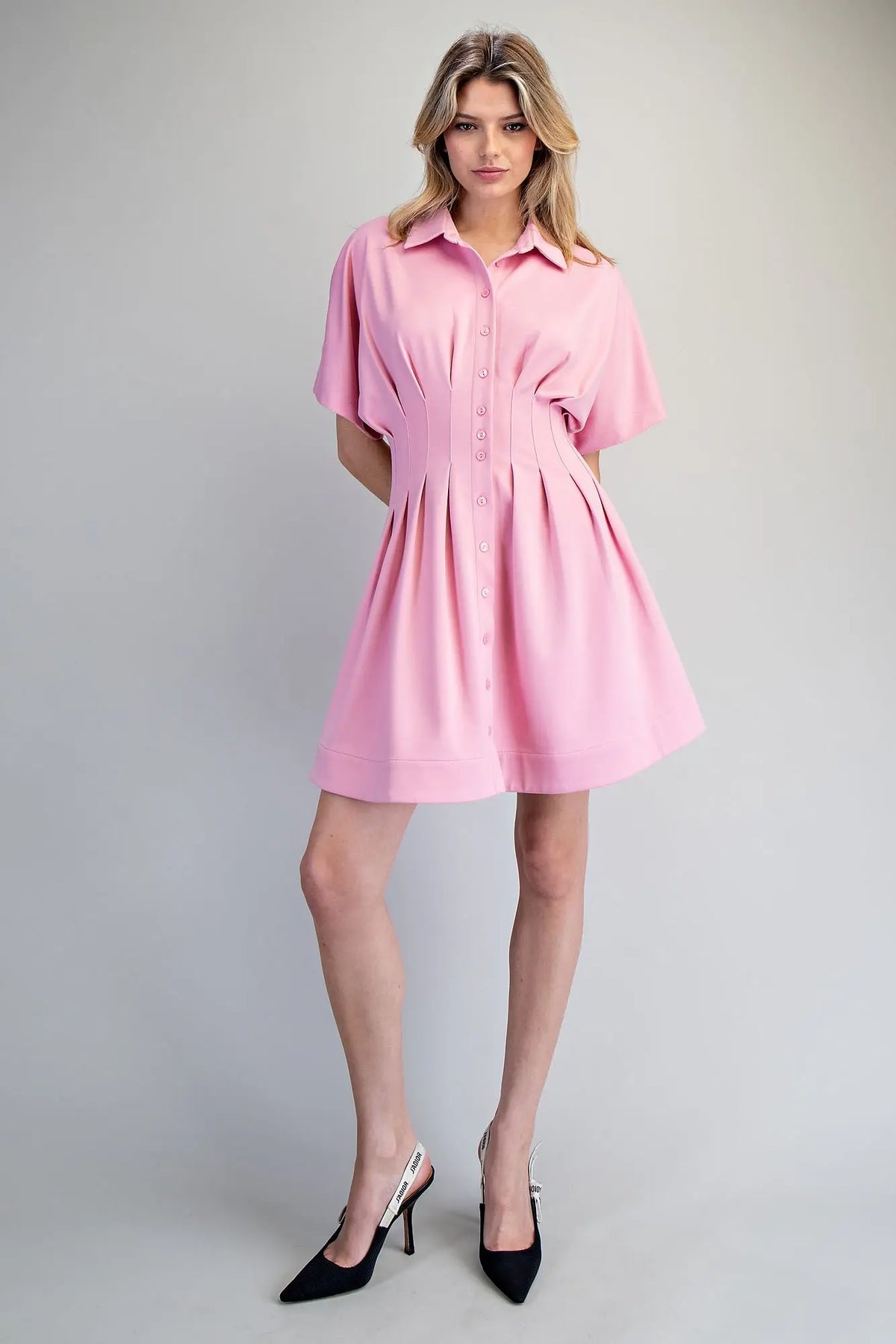 Pleated Button Down Mini Dress | Sweet Pink