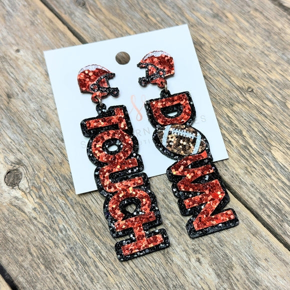 Touch Down Glitter Earrings | Red+Black