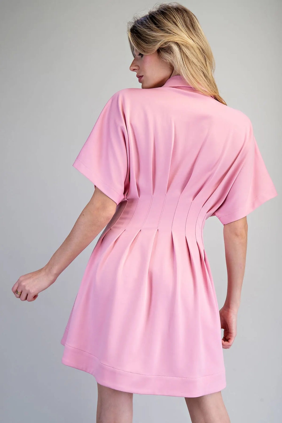 Pleated Button Down Mini Dress | Sweet Pink