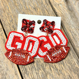 GO Football Seed Bead Earrings | Red+White