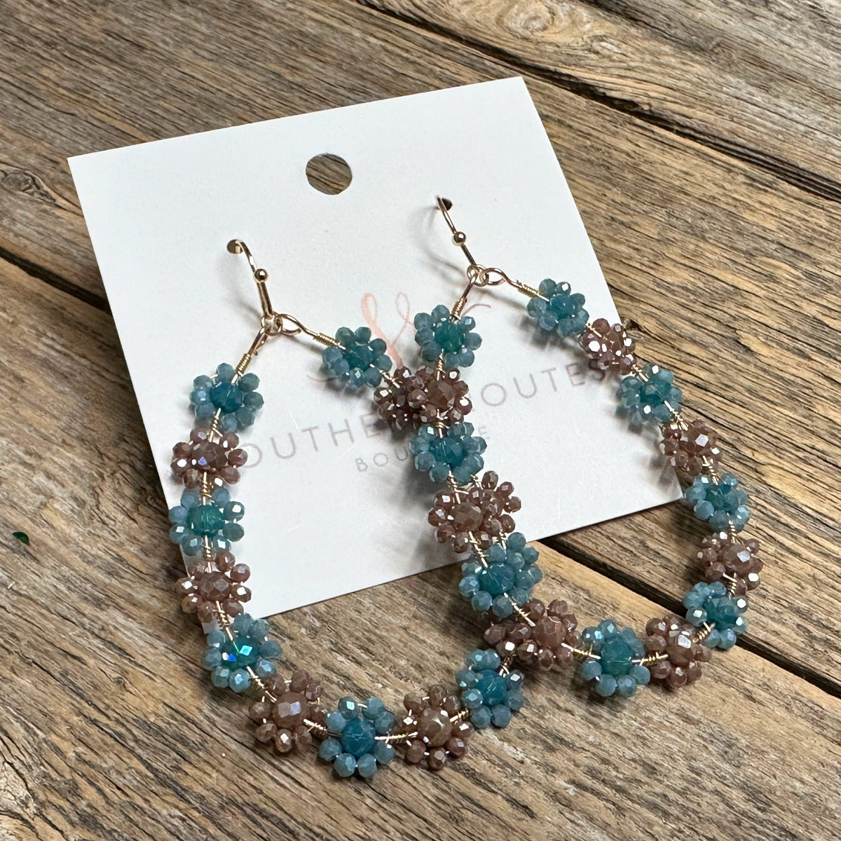 Floral Teardrop Earrings | Teal Mocha Mix