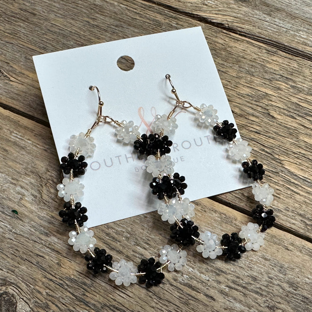 Floral Teardrop Earrings | Black White Mix