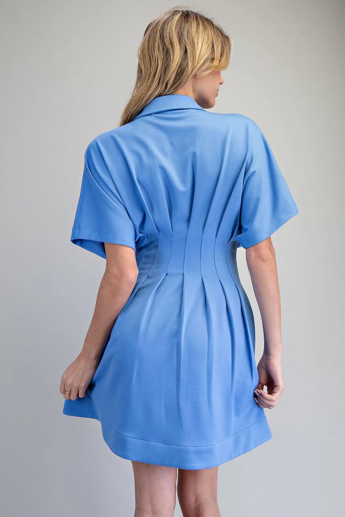 Pleated Button Down Mini Dress | Denim Blue