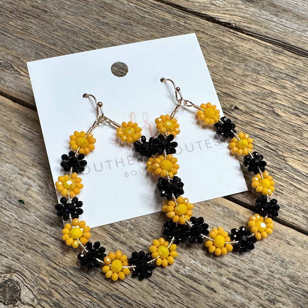 Floral Teardrop Earrings | Yellow Black Mix