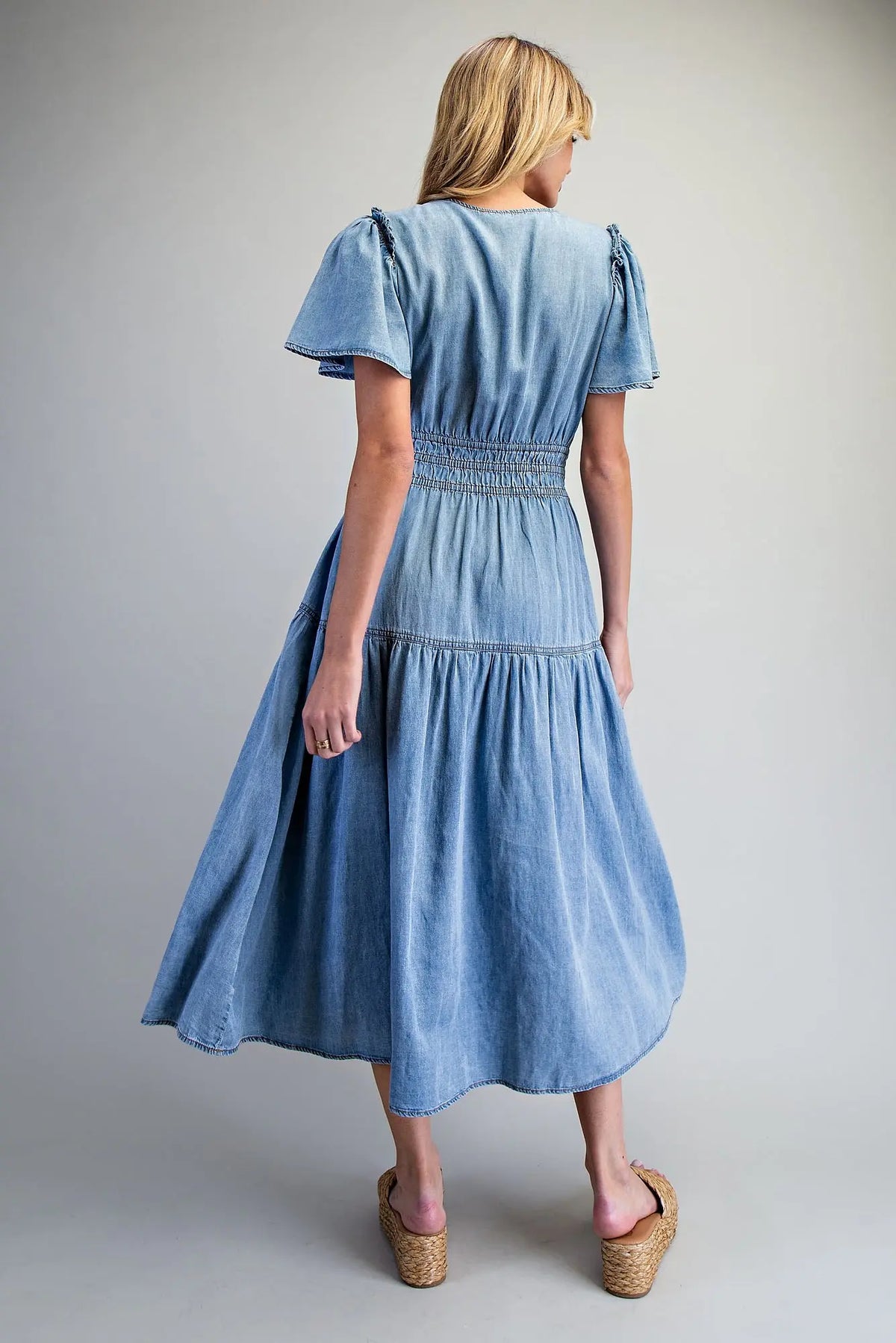 Snow Washed Smocked Maxi Dress | Denim