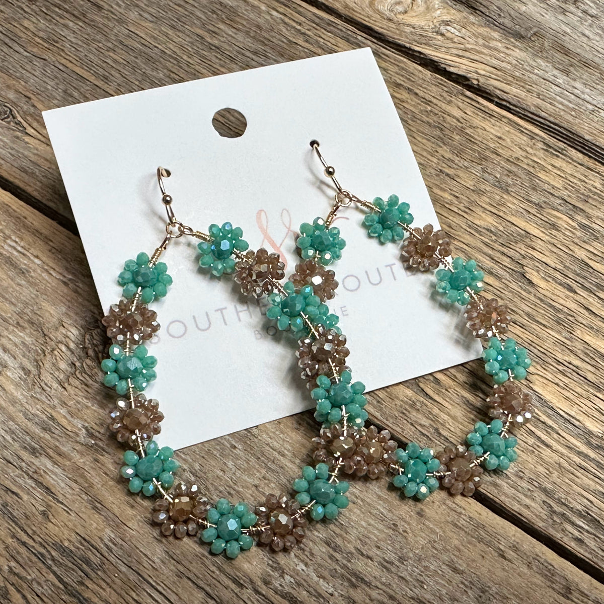 Floral Teardrop Earrings | Turquoise Mocha Mix