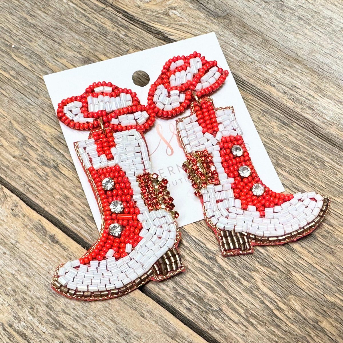 Cougar Star Boot Earrings | Red+White