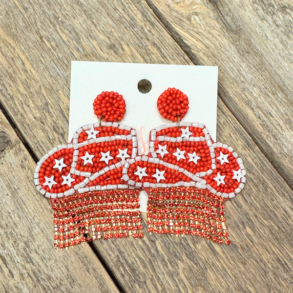 Cougar Star Hat Earrings | Red+White