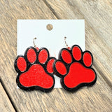 Cougar Paw Glitter Acrylic Earrings | Black+Red