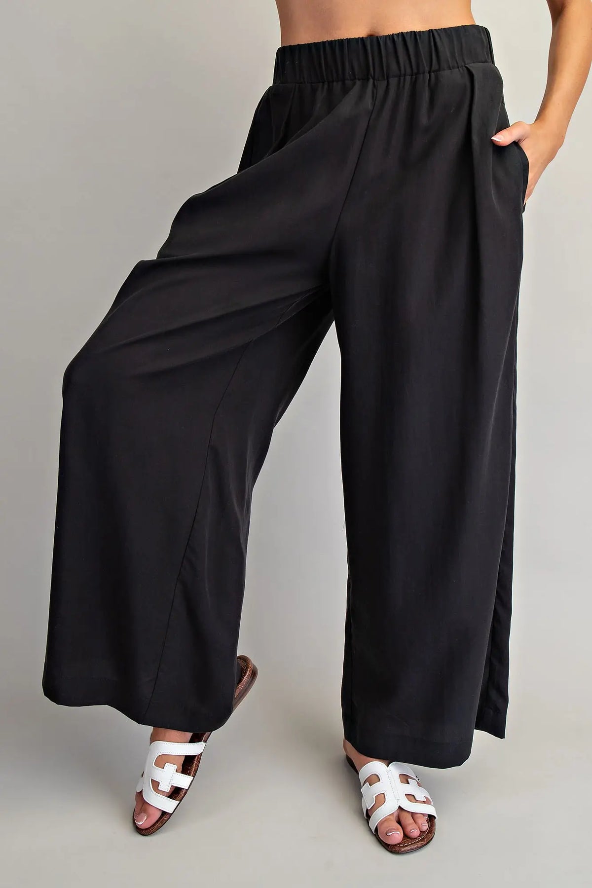 Elastic Waist Wide Leg Pants | Black