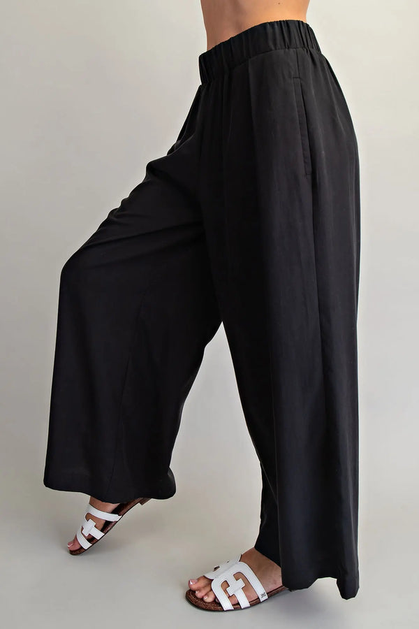 Elastic Waist Wide Leg Pants | Black