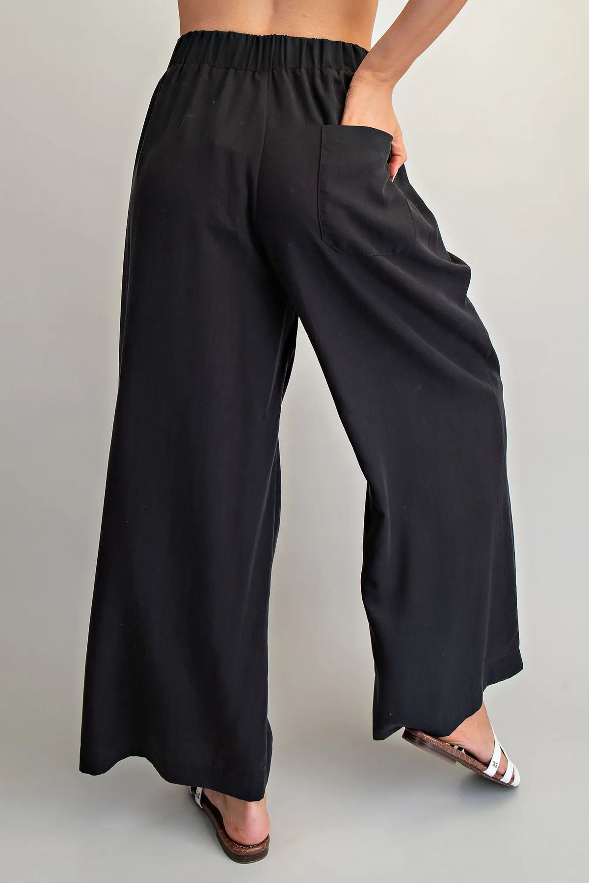 Elastic Waist Wide Leg Pants | Black