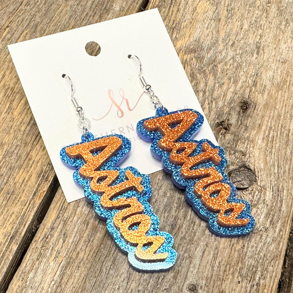 Astros Glitter Acrylic Earrings | Blue+Orange
