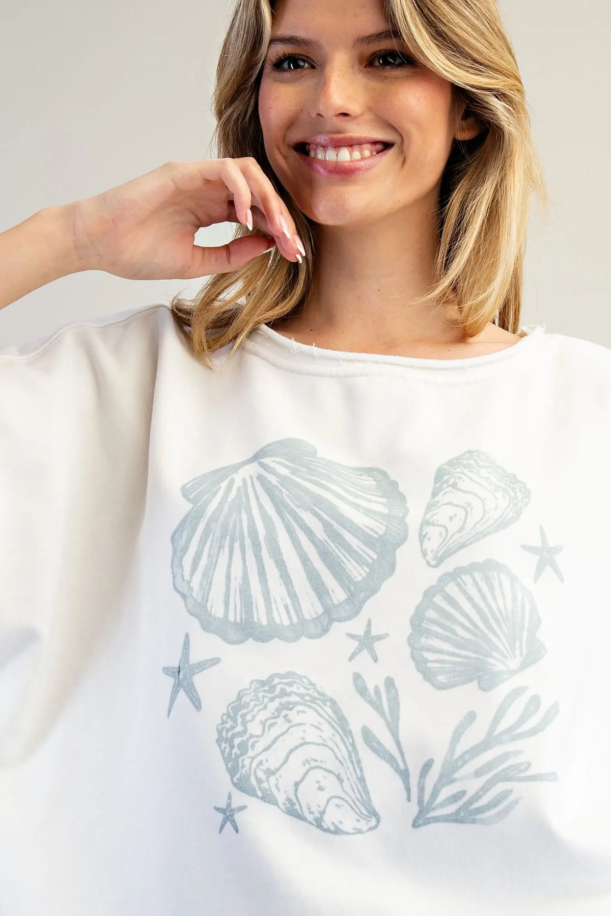 Lace Puff Sleeve Seashell Top | Off White