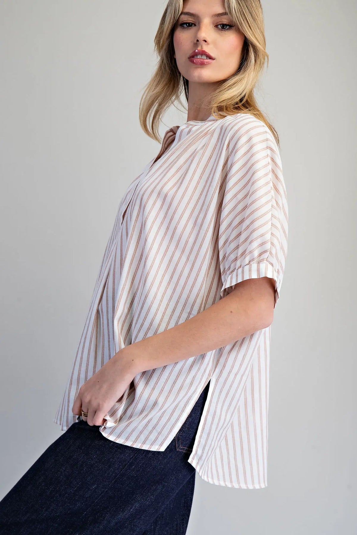 Striped Split Neck Dolman Sleeve Top | Rosewood