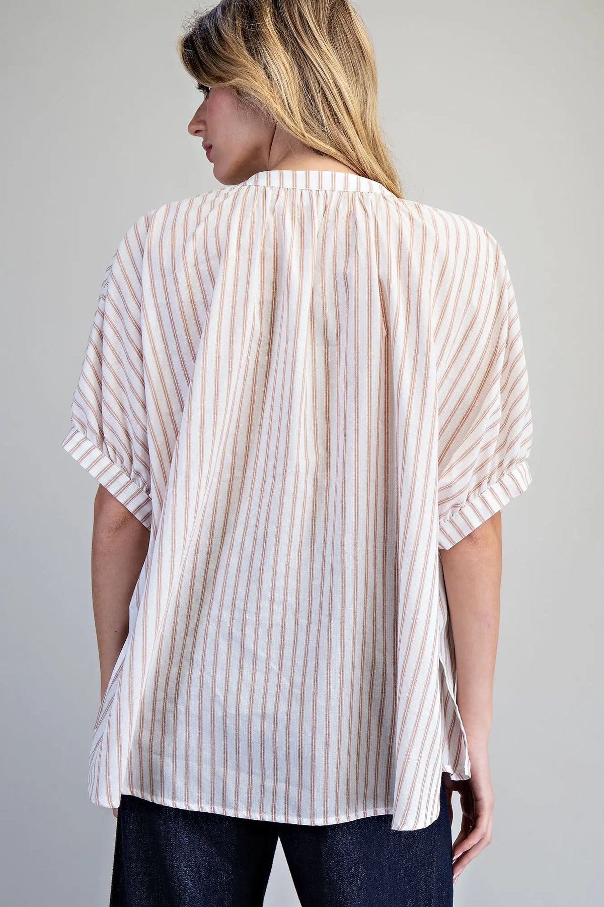 Striped Split Neck Dolman Sleeve Top | Rosewood