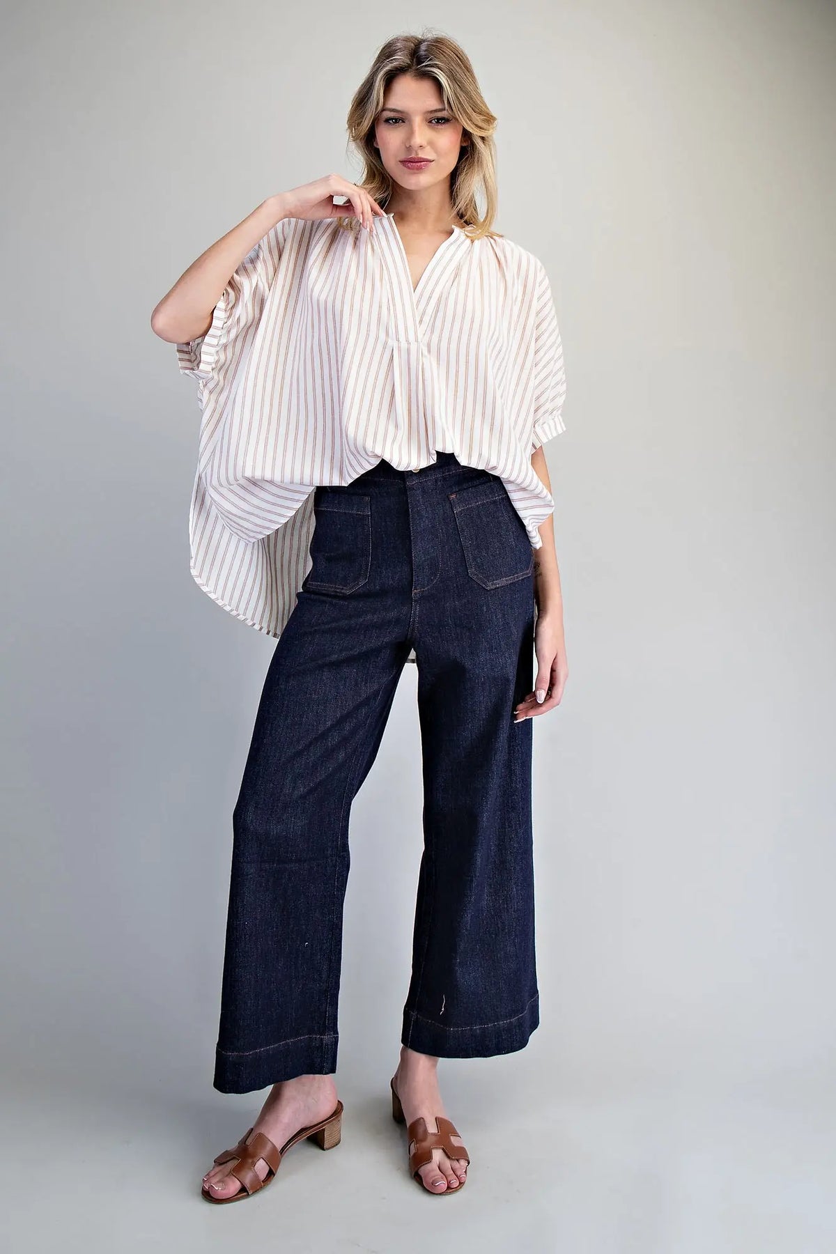 Striped Split Neck Dolman Sleeve Top | Rosewood