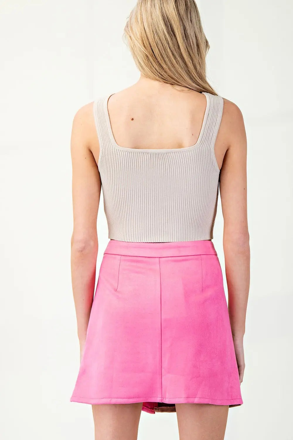 Color Block Suede Skirt | Hot Pink