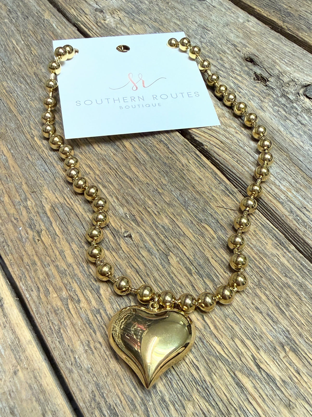 Heart Chunky Bead Necklace | 18k Gold-Plated