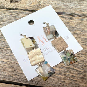 Square Trio Earrings | Multi+Gold