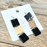Square Trio Earrings | Black+Gold