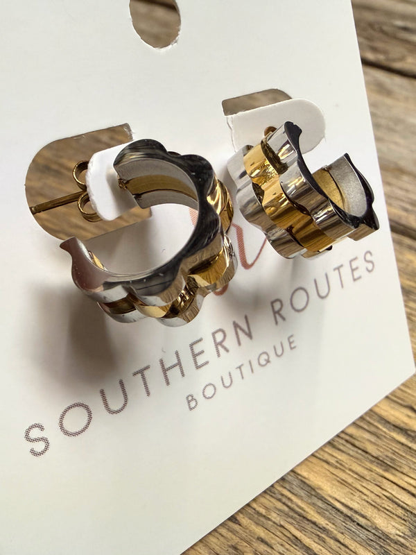 Silver/Gold Rolly Hoop Earrings | 18k Gold-Plated