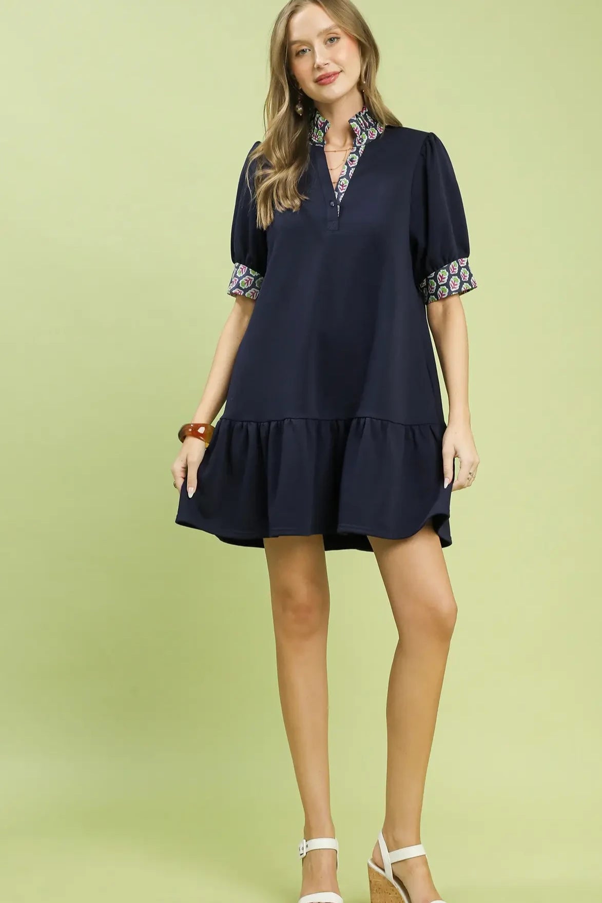 French Terry Abstract Babydoll Dress | Navy
