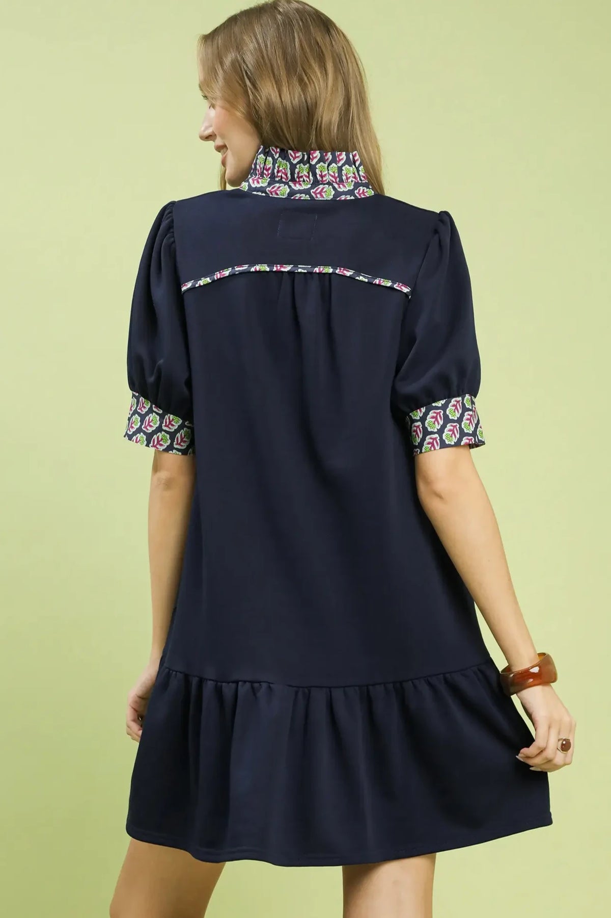 French Terry Abstract Babydoll Dress | Navy