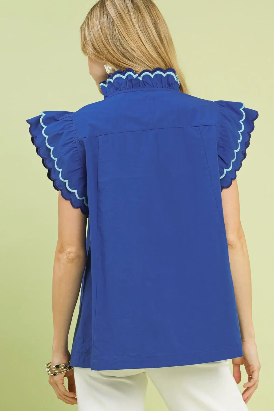 Scallop Trim Ruffle Detail Top | Ocean