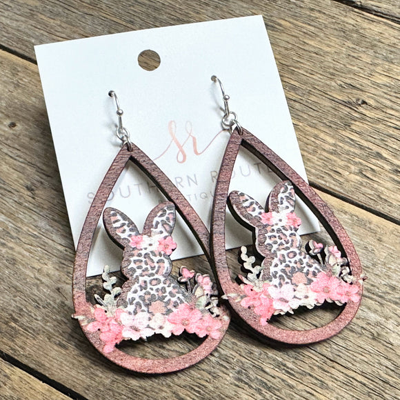 Leopard Easter Bunny Earrings | Wood