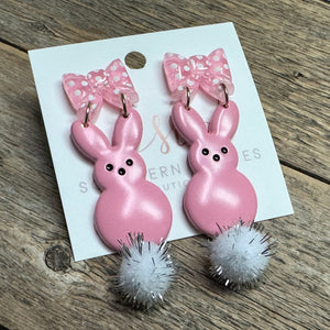 Bow & Bunny Pom Pom Earrings | Pink