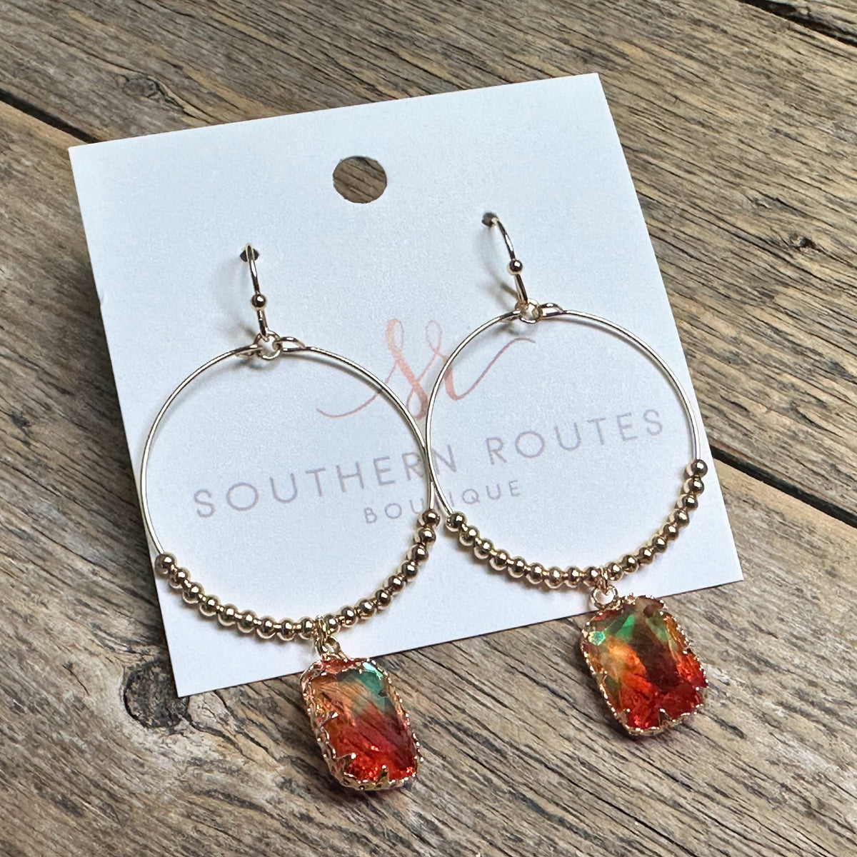 Crystal Iridescent Drop Circle Earrings | Orange Ombre