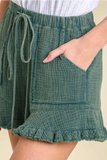Mineral Washed Cotton Gauze Shorts | Seaweed