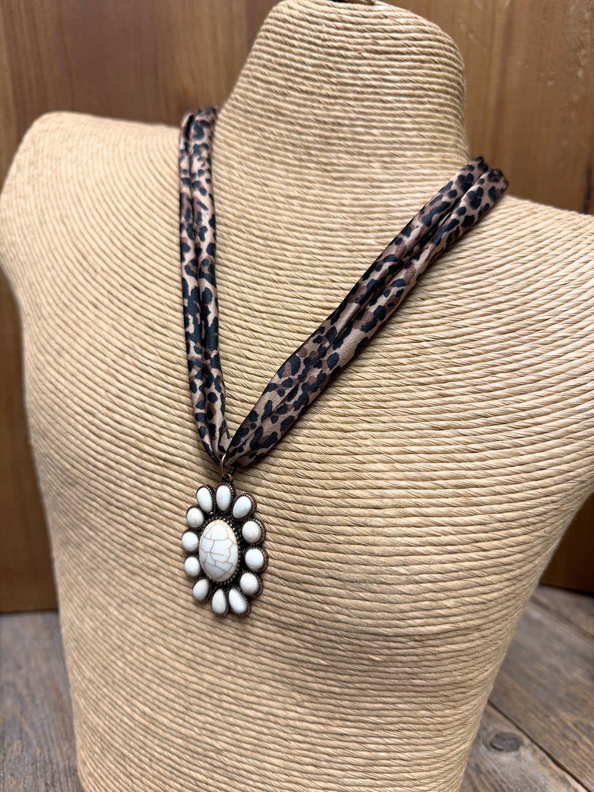 Ivory Charm Scarf Necklace | Leopard