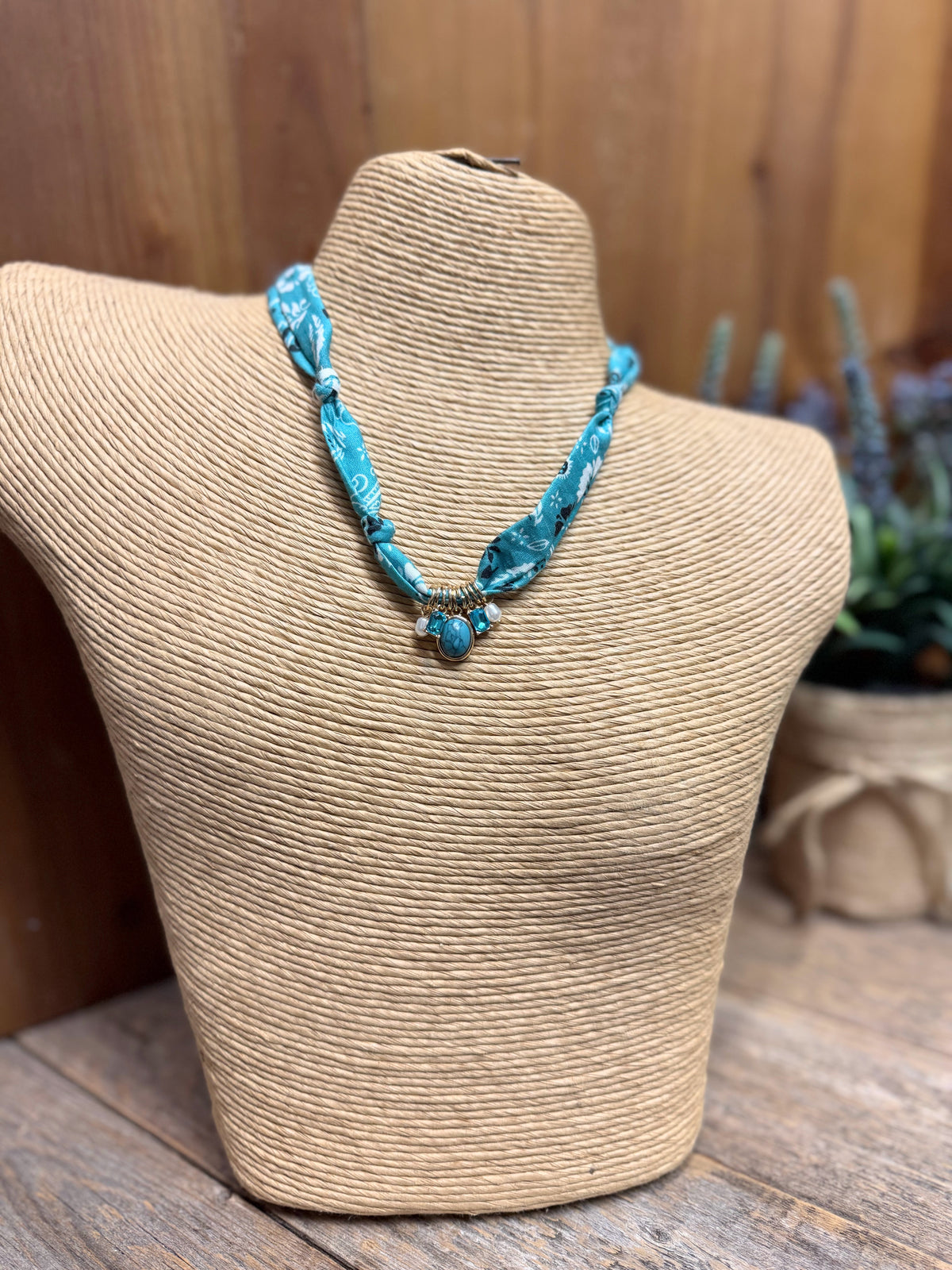 Turquoise Charm Scarf Necklace | Turquoise Paisley