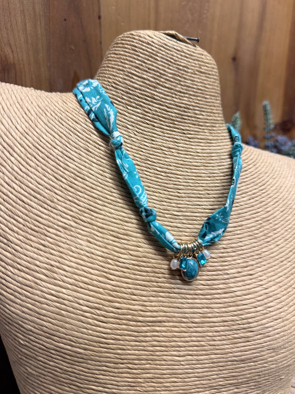 Turquoise Charm Scarf Necklace | Turquoise Paisley